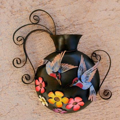 Hummingbirds and Flowers Floral Hummingbird Steel Wall Sculpture from Mexico