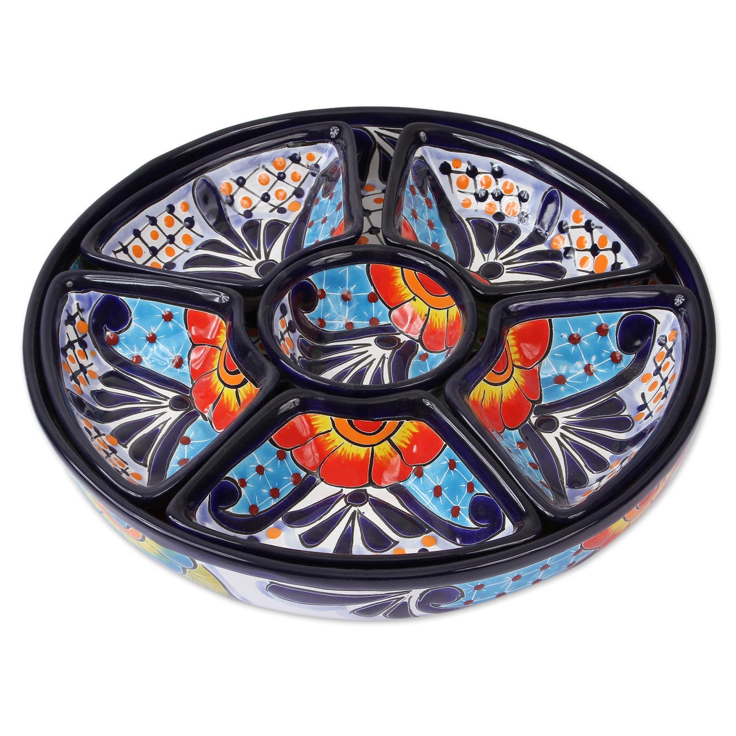 Festive Flowers Talavera Style Appetizer Bowl Set from Mexico (7 Piece)