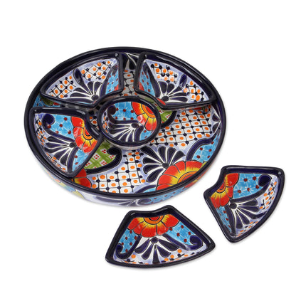 Festive Flowers Talavera Style Appetizer Bowl Set from Mexico (7 Piece)