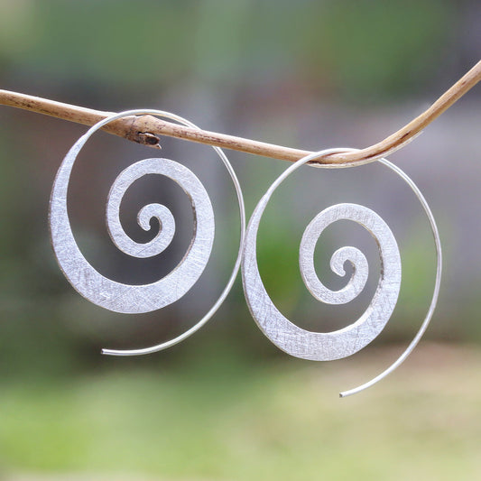Spiral Loop Spiral-Shaped Sterling Silver Half-Hoop Earrings from Bali