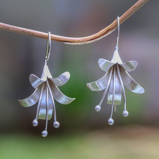 Bloom Time Handcrafted Floral Sterling Silver Drop Earrings from Bali