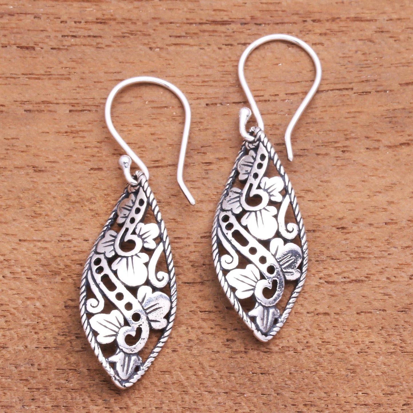 Beautiful Twist Openwork Sterling Silver Dangle Earrings from Bali