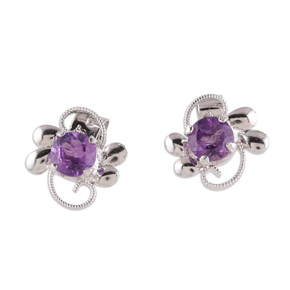 Glittering Purple Charm Rhodium Plated Amethyst Stud Earrings from India