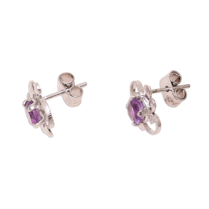 Glittering Purple Charm Rhodium Plated Amethyst Stud Earrings from India