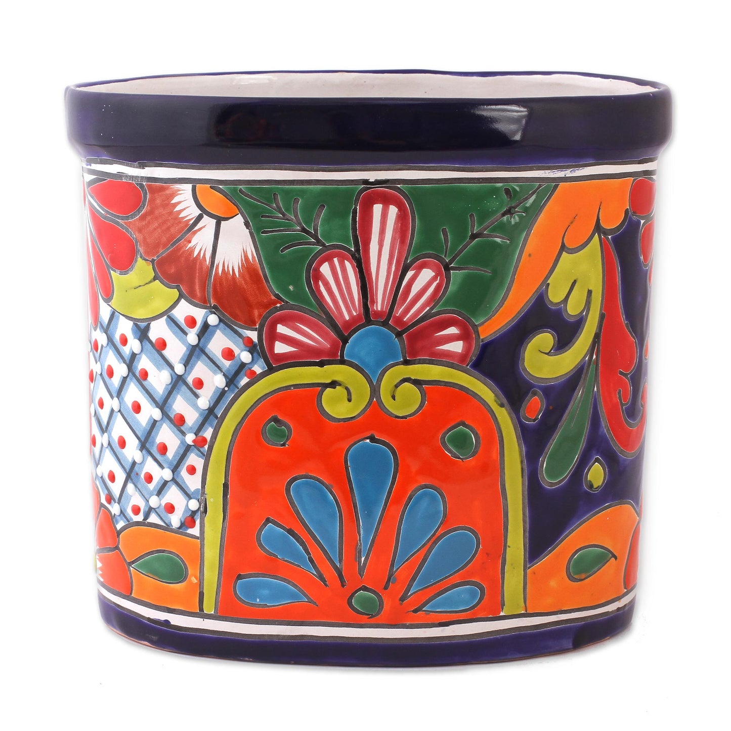 Talavera Collector Floral Talavera-Style Ceramic Waste Bin from Mexico