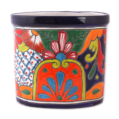 Talavera Collector Floral Talavera-Style Ceramic Waste Bin from Mexico