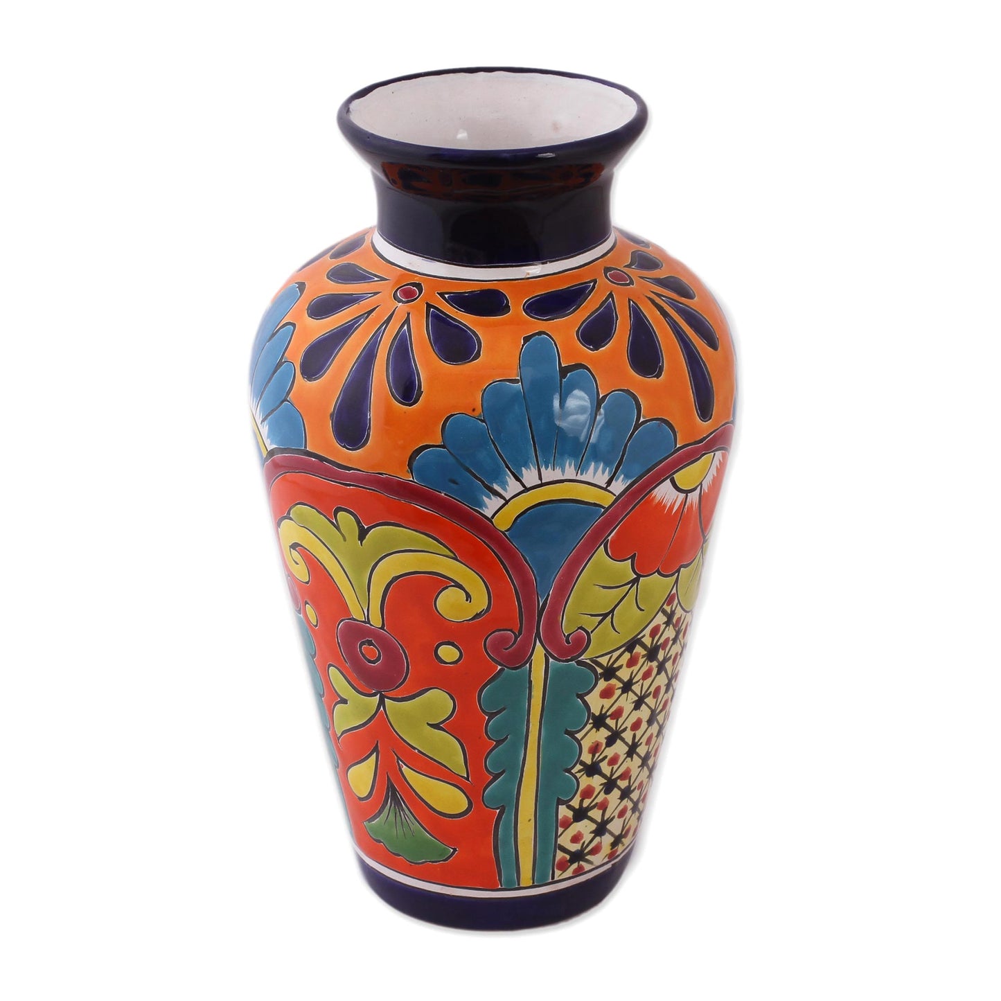 Floral Display Talavera-Style Ceramic Vase Crafted in Mexico