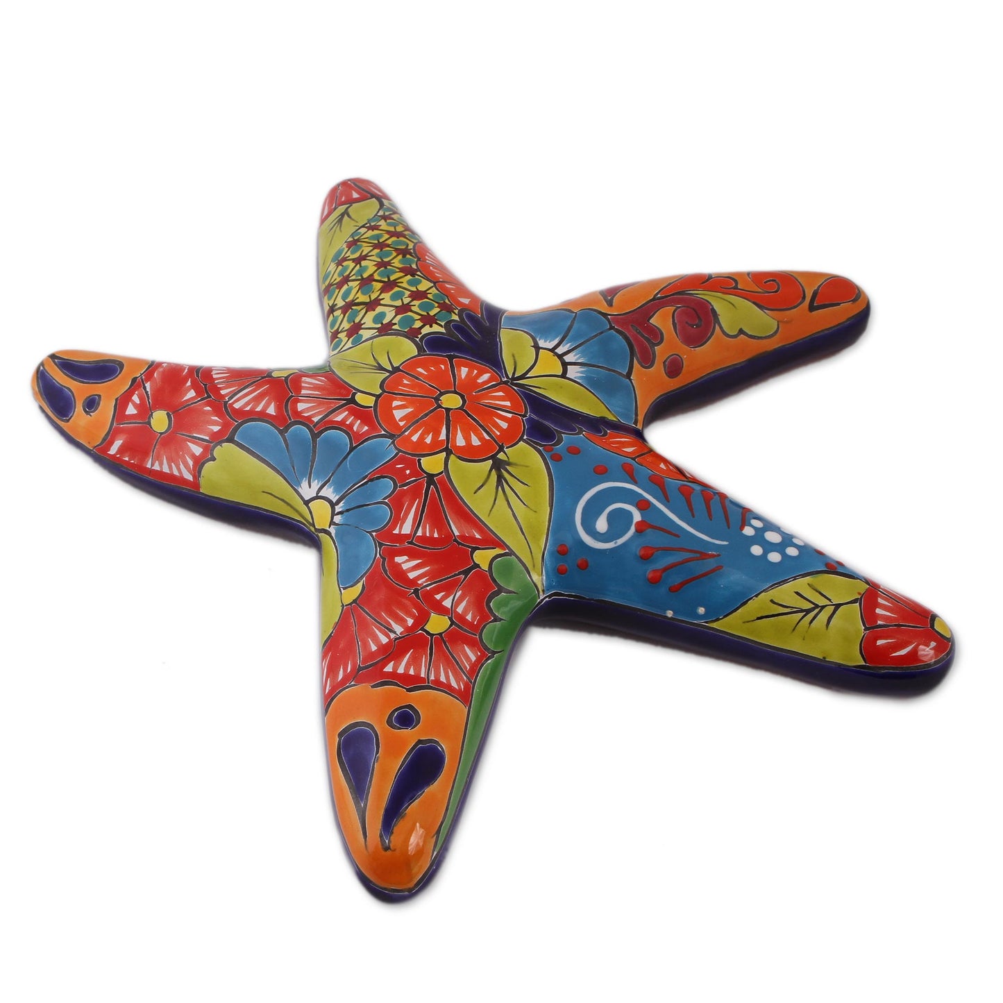 Talavera Starfish Hand-Painted Talavera-Style Ceramic Starfish Wall Sculpture