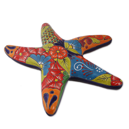 Talavera Starfish Hand-Painted Talavera-Style Ceramic Starfish Wall Sculpture