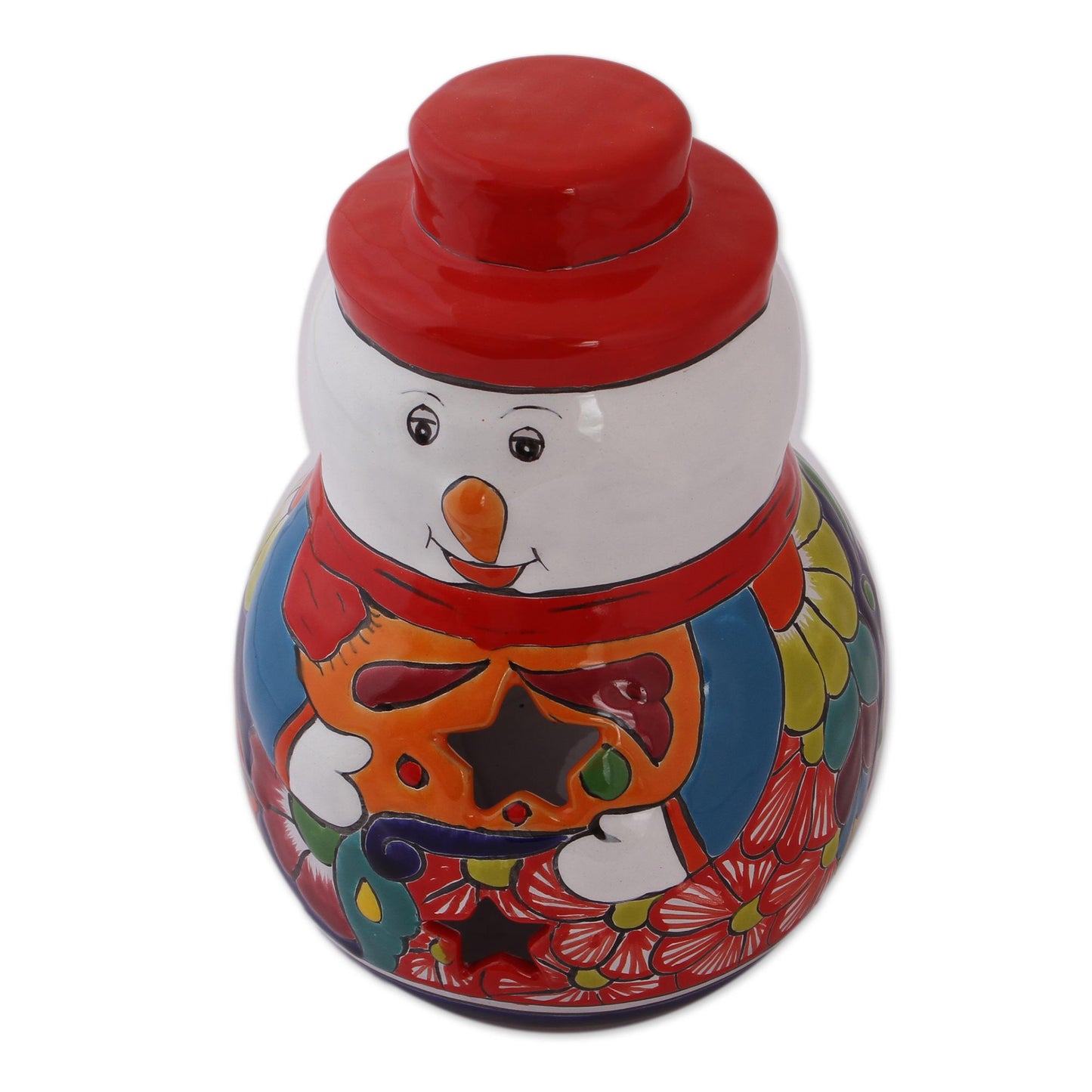 Snowman Glow Snowman Talavera Ceramic Candle Holder from Mexico