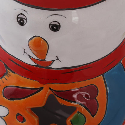 Snowman Glow Snowman Talavera Ceramic Candle Holder from Mexico