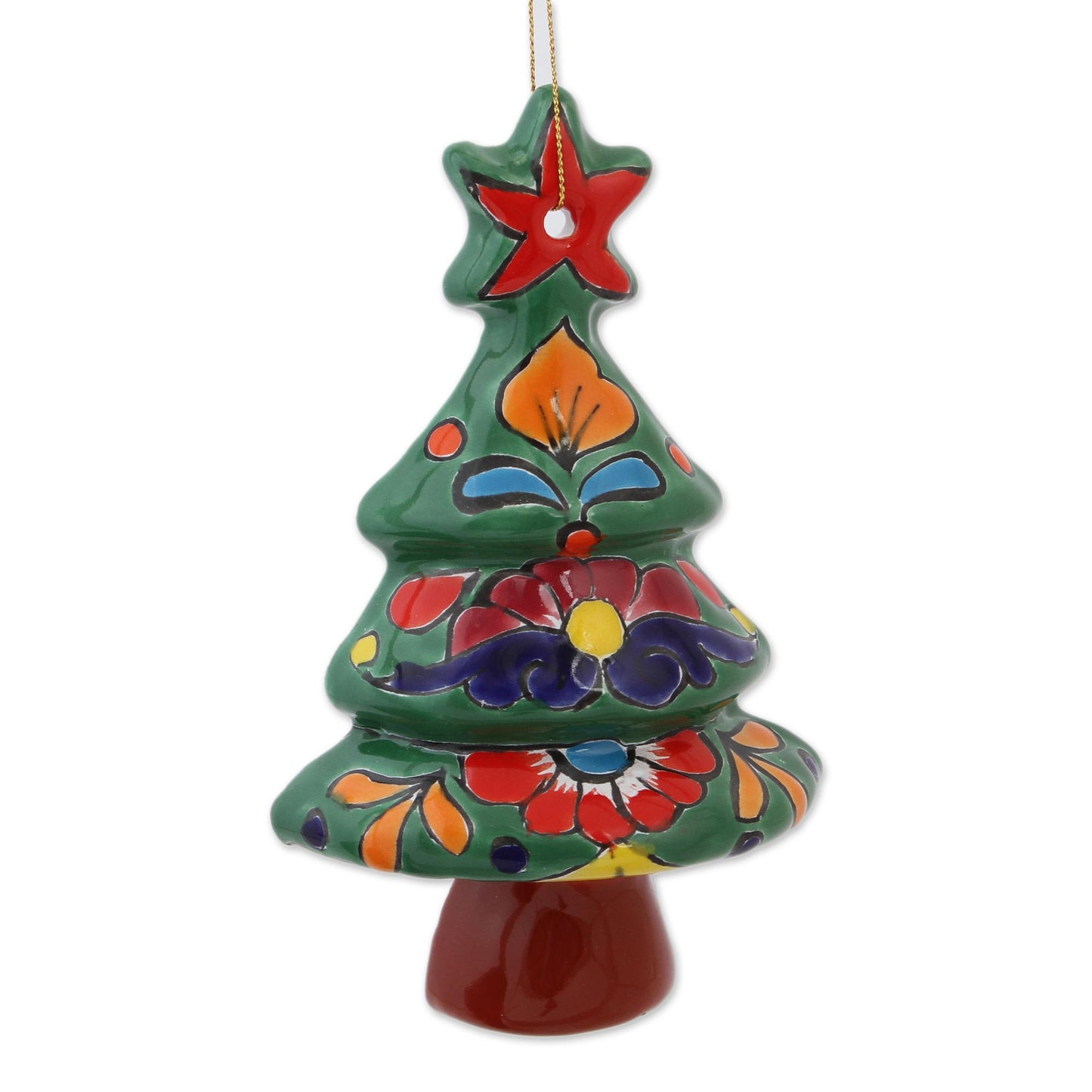 Talavera Celebration Floral Ceramic Christmas Tree Ornaments from Mexico (Pair)