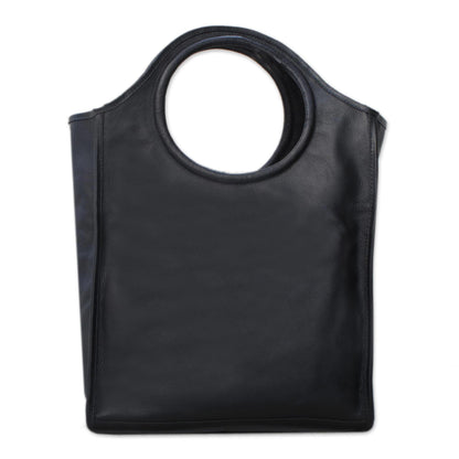 Black Fashion Black Leather Handbag with Two Coin Purses from Brazil