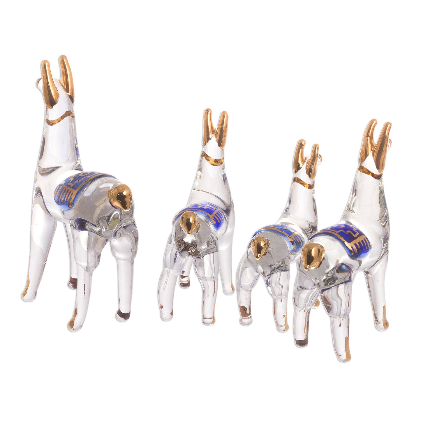 Llamas of the Andes Clear Glass Gilded Llama Figurines from Peru (Set of 4)