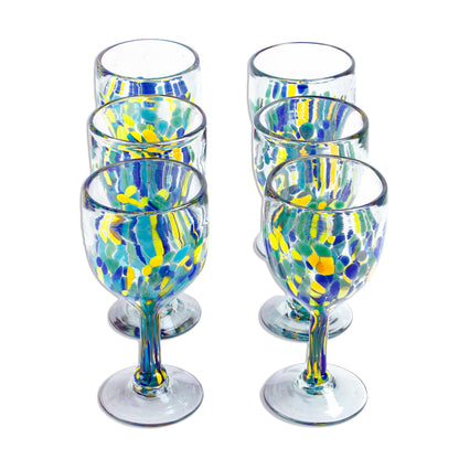 Tropical Confetti Colorful Recycled Wine Glasses from Mexico (Set of 6)