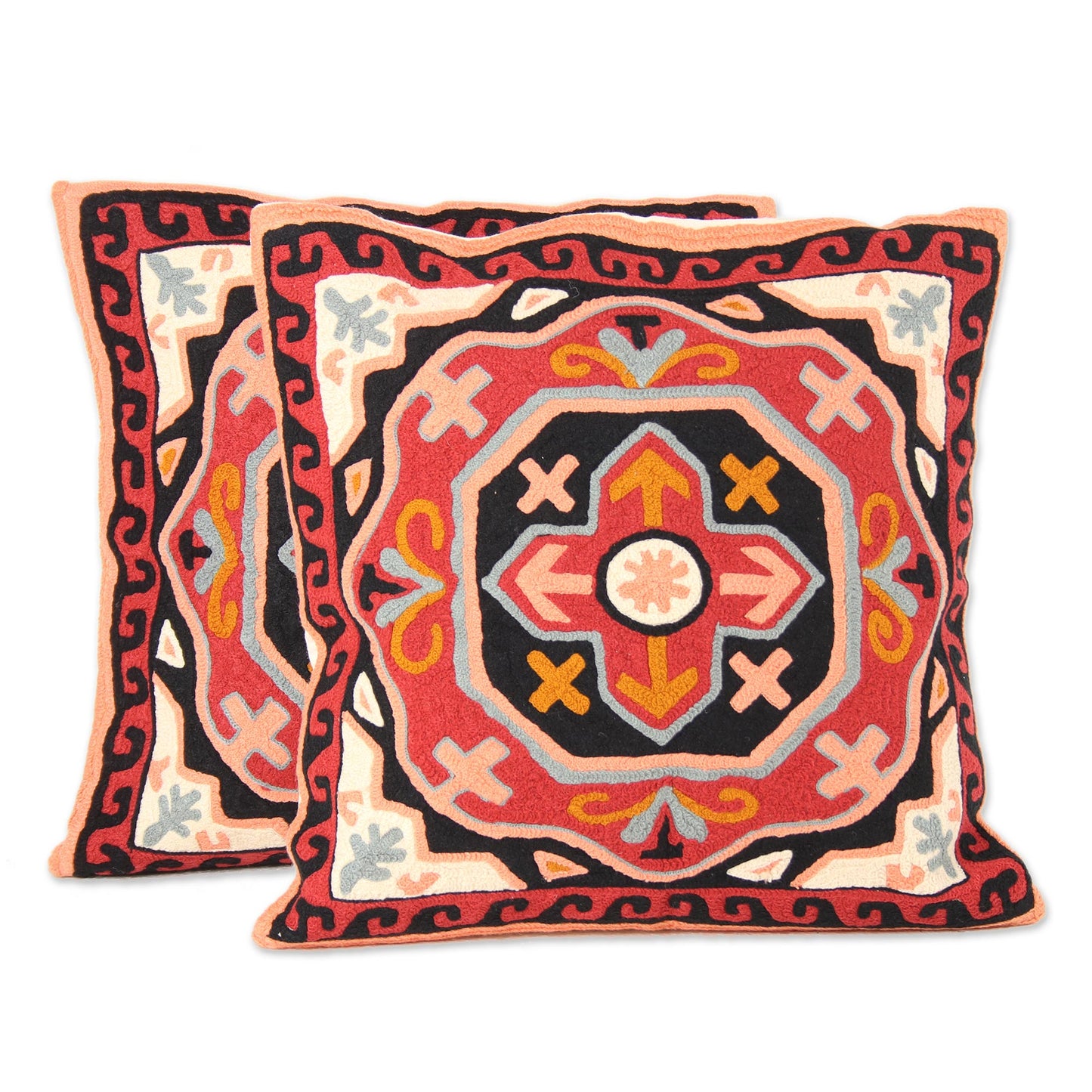 Modern Art Embroidered Handwoven Cotton Cushion Covers (Pair)