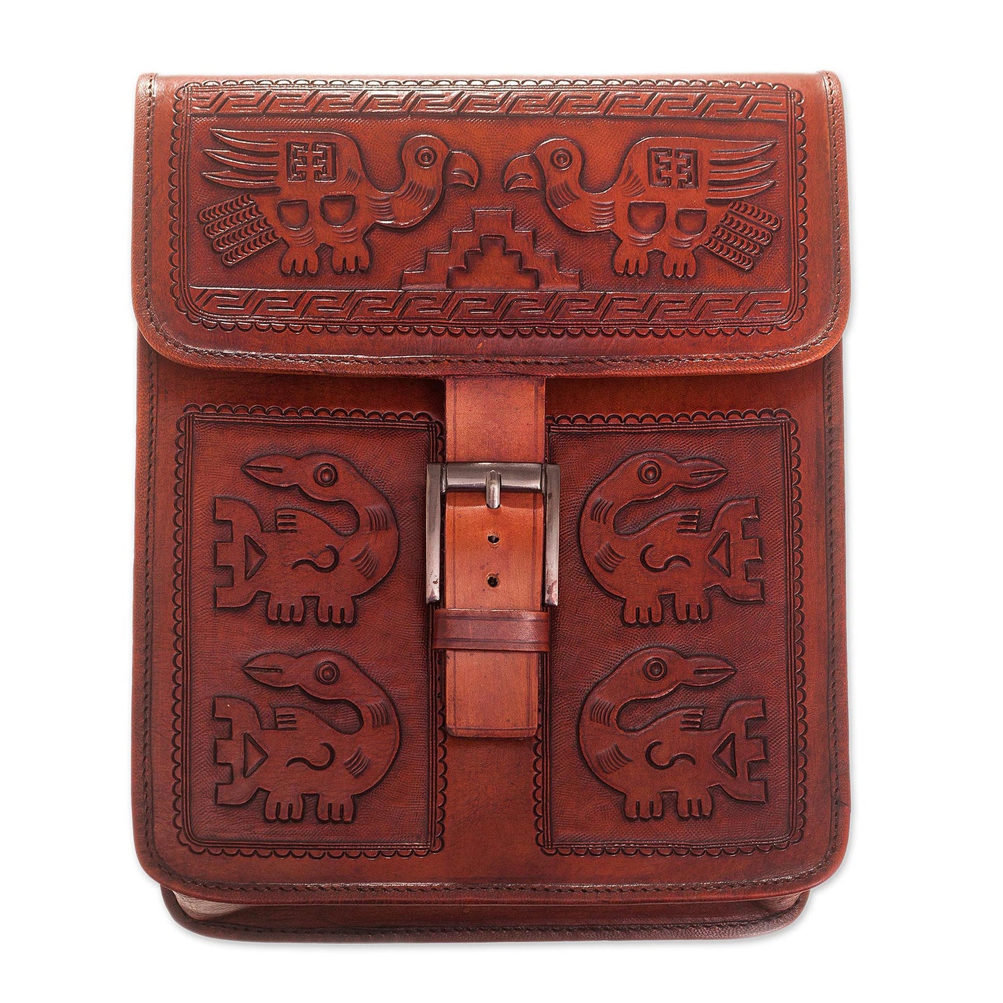 Pre-Hispanic Birds Leather Sling with Pre-Hispanic Bird Motifs from Peru