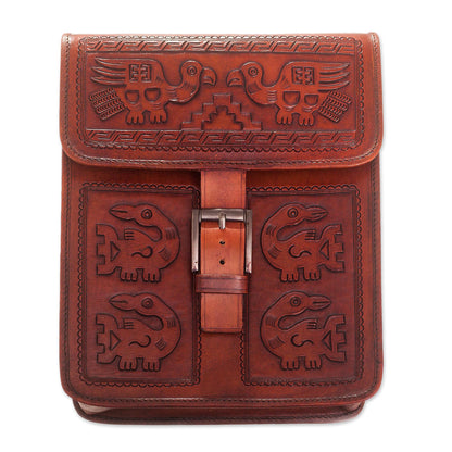 Pre-Hispanic Birds Leather Sling with Pre-Hispanic Bird Motifs from Peru