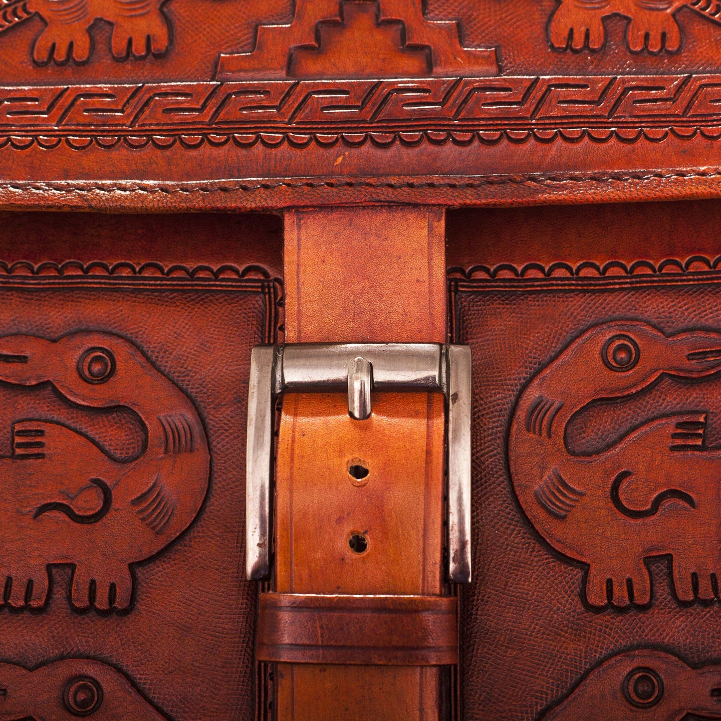 Pre-Hispanic Birds Leather Sling with Pre-Hispanic Bird Motifs from Peru