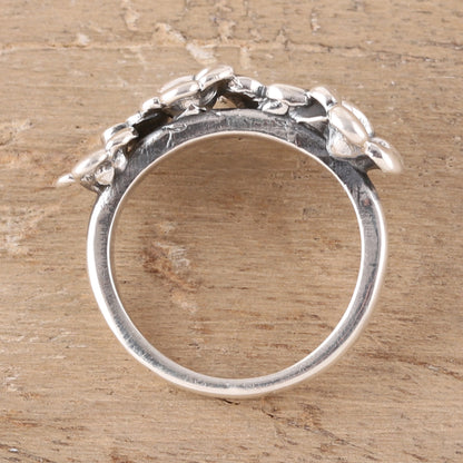 Floral Contrast Combination Finish Sterling Silver Cocktail Ring from India