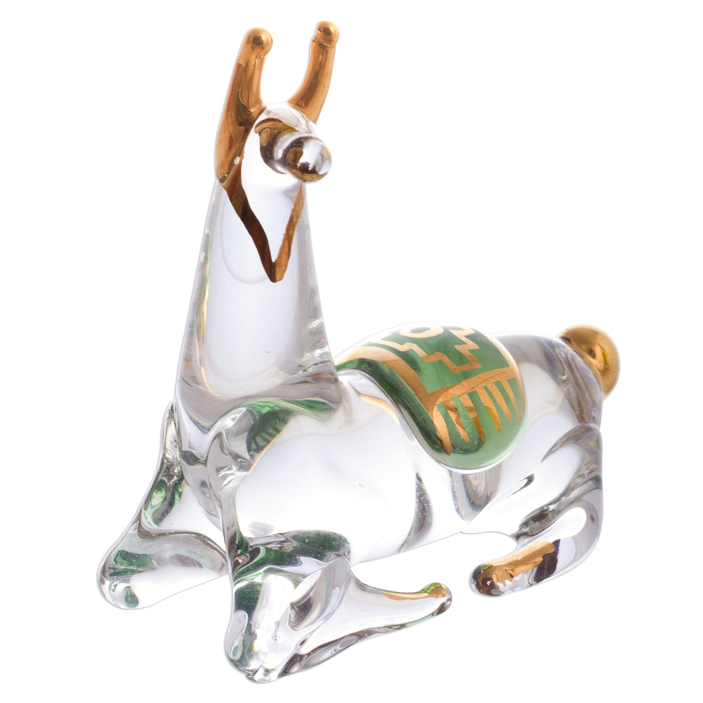 Llama Family Gilded Clear Glass Llama Figurines from Peru (Set of 4)