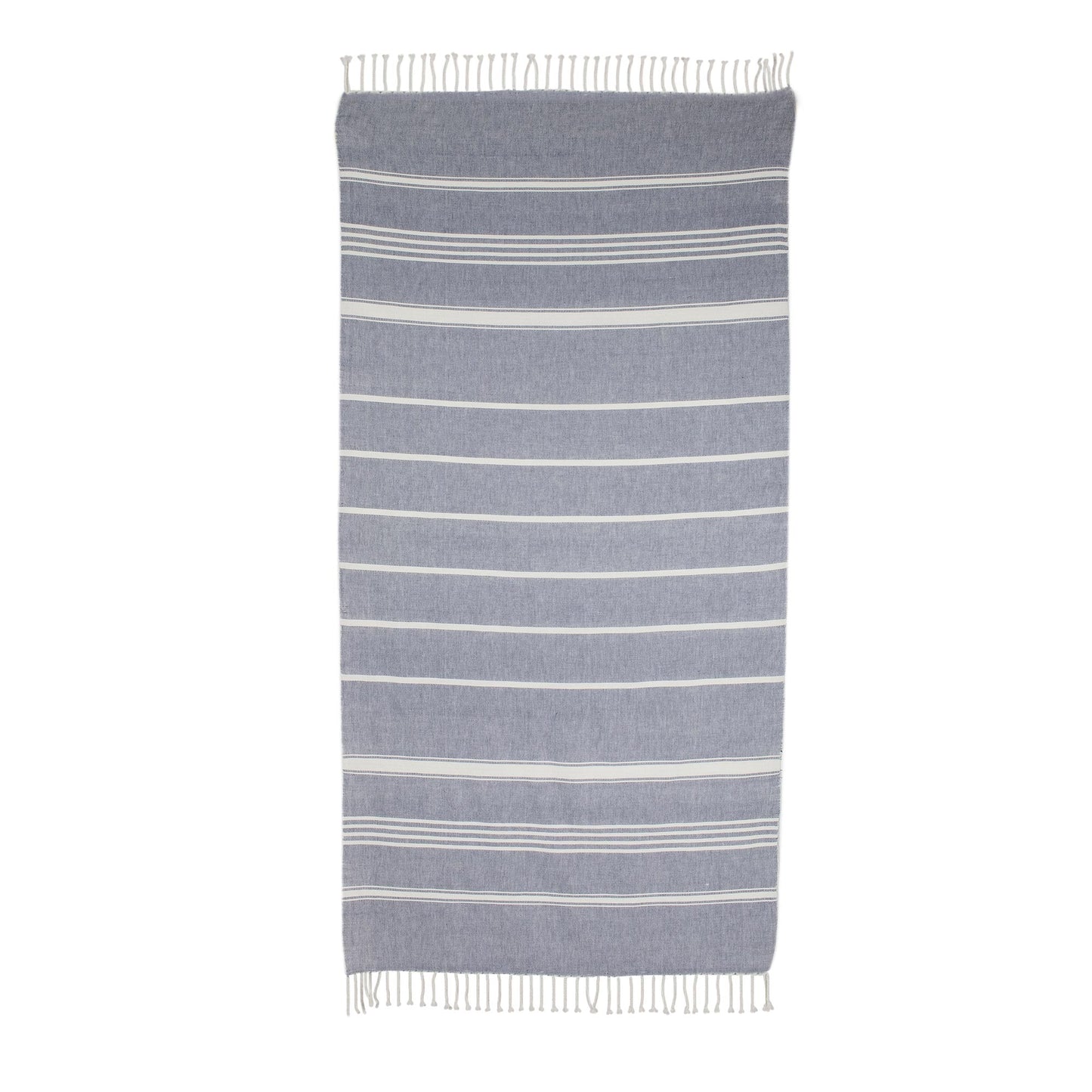 Fresh Relaxation in Cadet Blue Striped Cotton Beach Towel in Cadet Blue from Guatemala