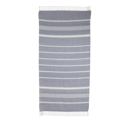 Fresh Relaxation in Cadet Blue Striped Cotton Beach Towel in Cadet Blue from Guatemala