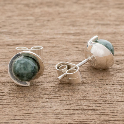 Green Magic Silhouette Modern Jade Stud Earrings in Dark Green from Guatemala