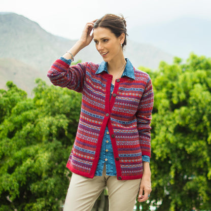 Andean Appeal Striped 100% Alpaca Cardigan Crafted in Peru