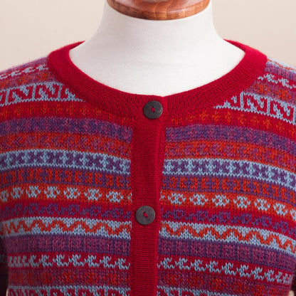 Andean Appeal Striped 100% Alpaca Cardigan Crafted in Peru