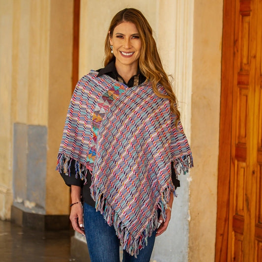 Color of the Morning Multicolored Striped Cotton Poncho from Mexico