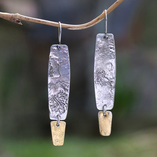 Beautiful Textures Sterling Silver Dangle Earrings with Gold Mica Accent