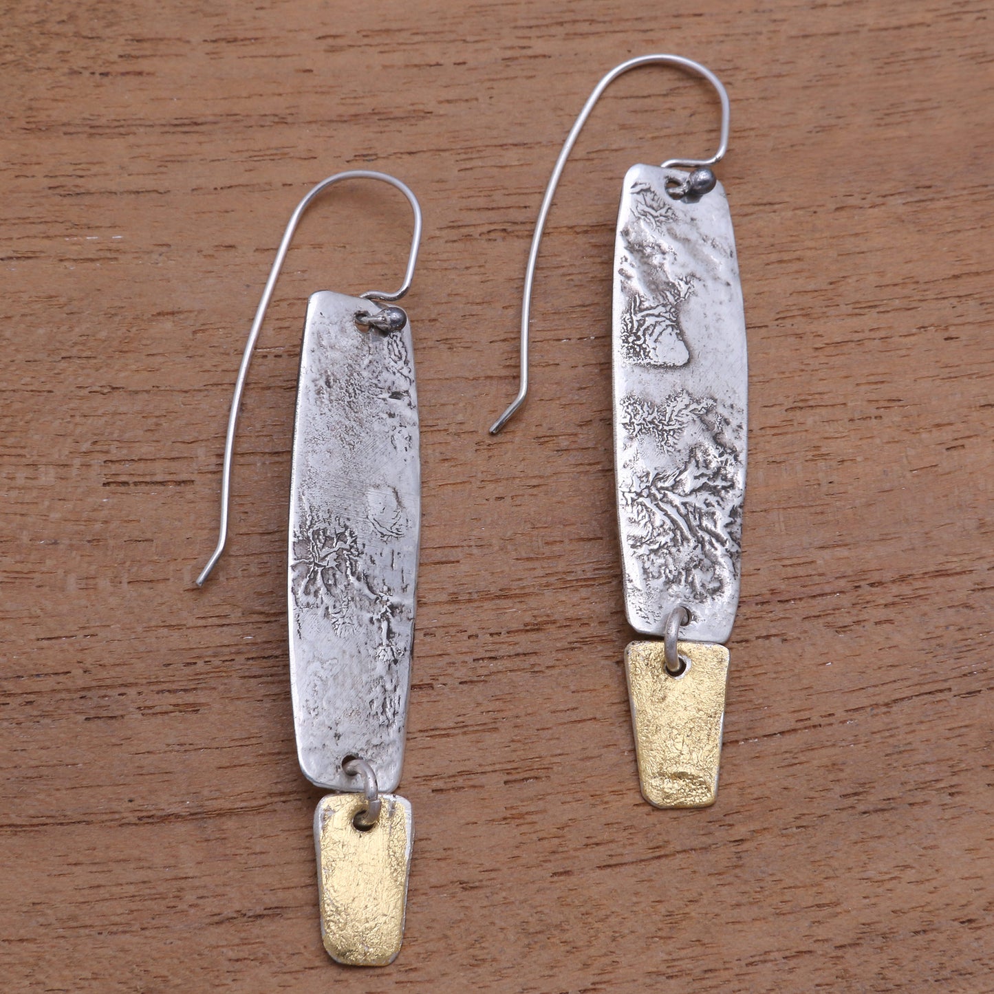 Beautiful Textures Sterling Silver Dangle Earrings with Gold Mica Accent