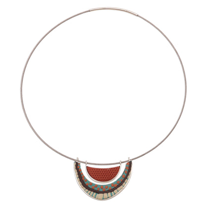 Summery Dots Sterling Silver and Polymer Clay Pendant Choker Necklace