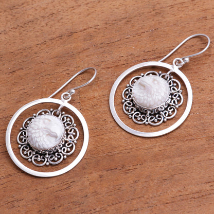 Eagle Corona Sterling Silver and Bone Eagle Dangle Earrings from Java
