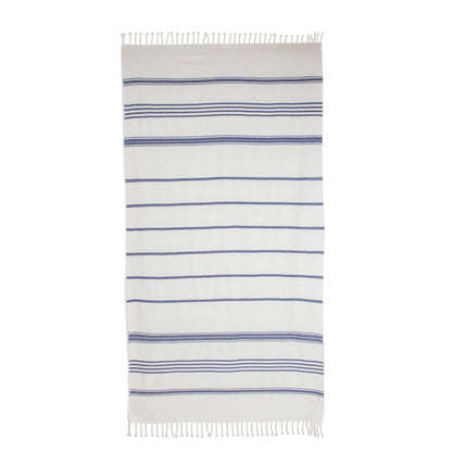 Sweet Relaxation in Snow White Snow White Cotton Beach Towel with Indigo Stripes