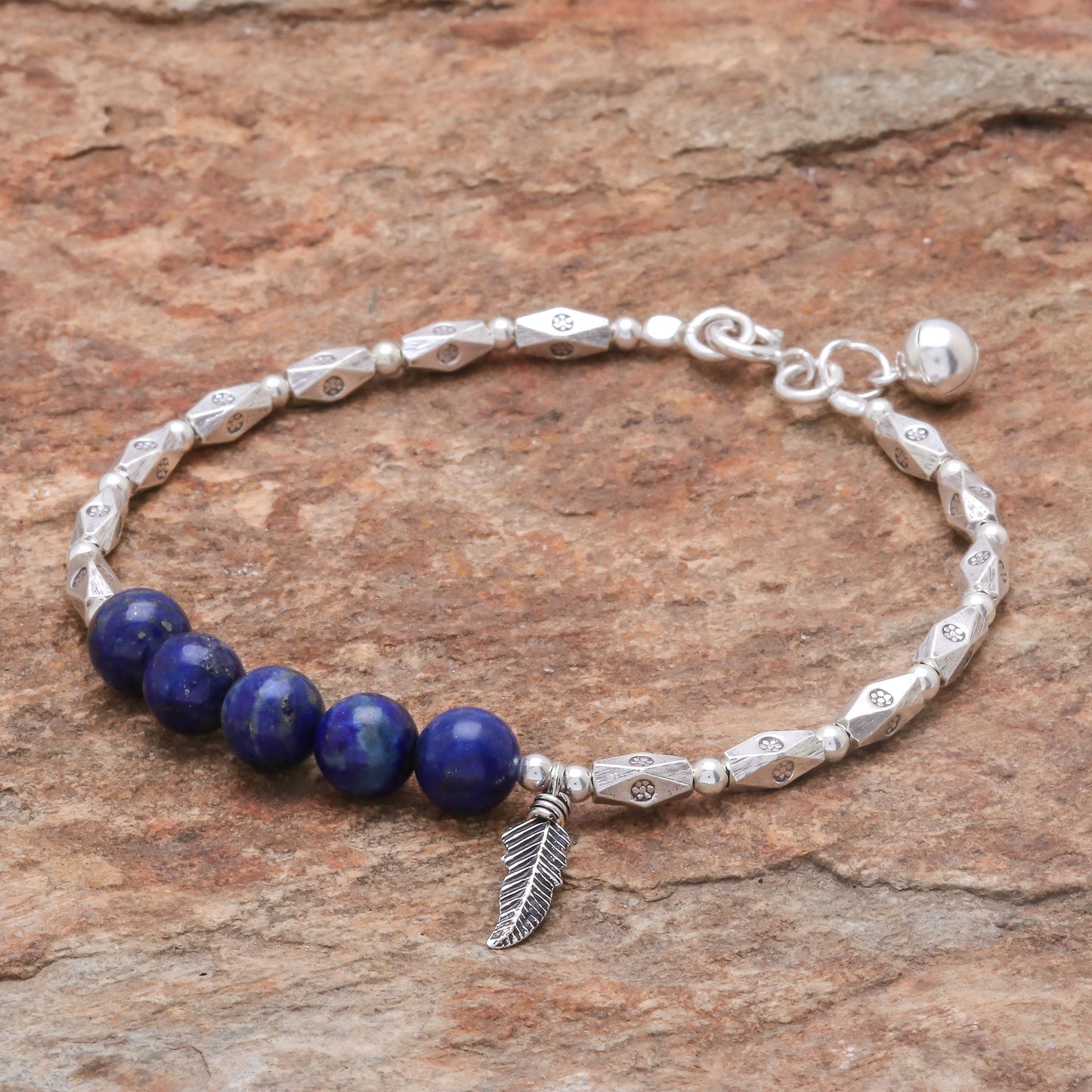 Ringing Feather Hill Tribe Lapis Lazuli Beaded Bracelet from Thailand