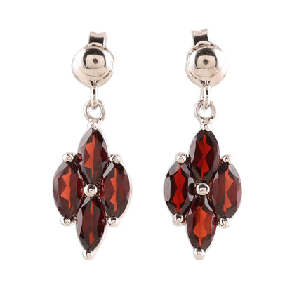 Natural Charm 3-Carat Rhodium Plated Garnet Dangle Earrings from India