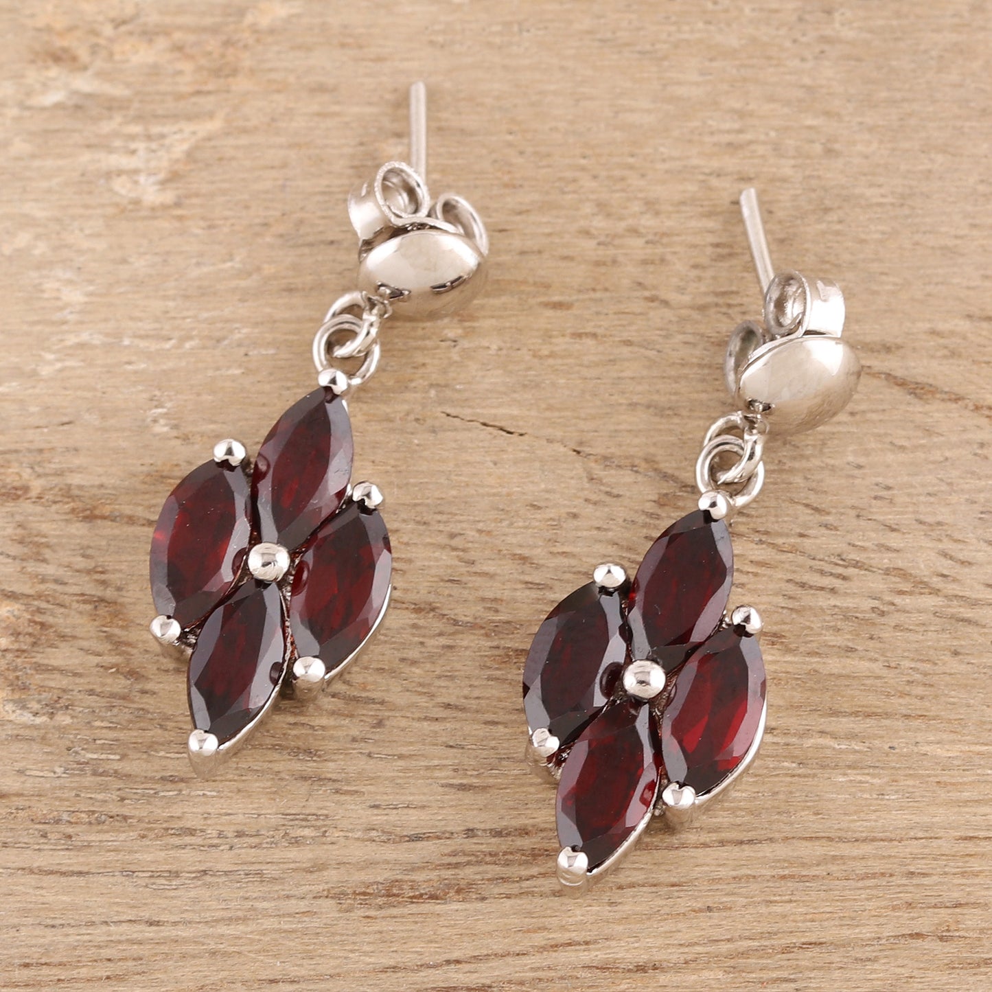 Natural Charm 3-Carat Rhodium Plated Garnet Dangle Earrings from India