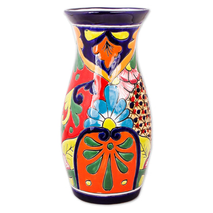 Colorful Curves Curvy Talavera-Style Ceramic Vase Crafted in Mexico