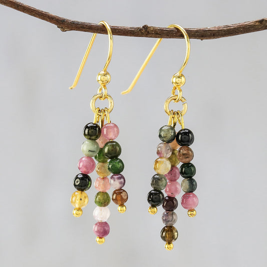 Succulent Candy 18k Gold Plated Natural Tourmaline Dangle Earrings