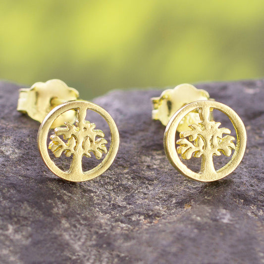 Arbor Halos Tree Motif 18k Gold Plated Sterling Silver Stud Earrings