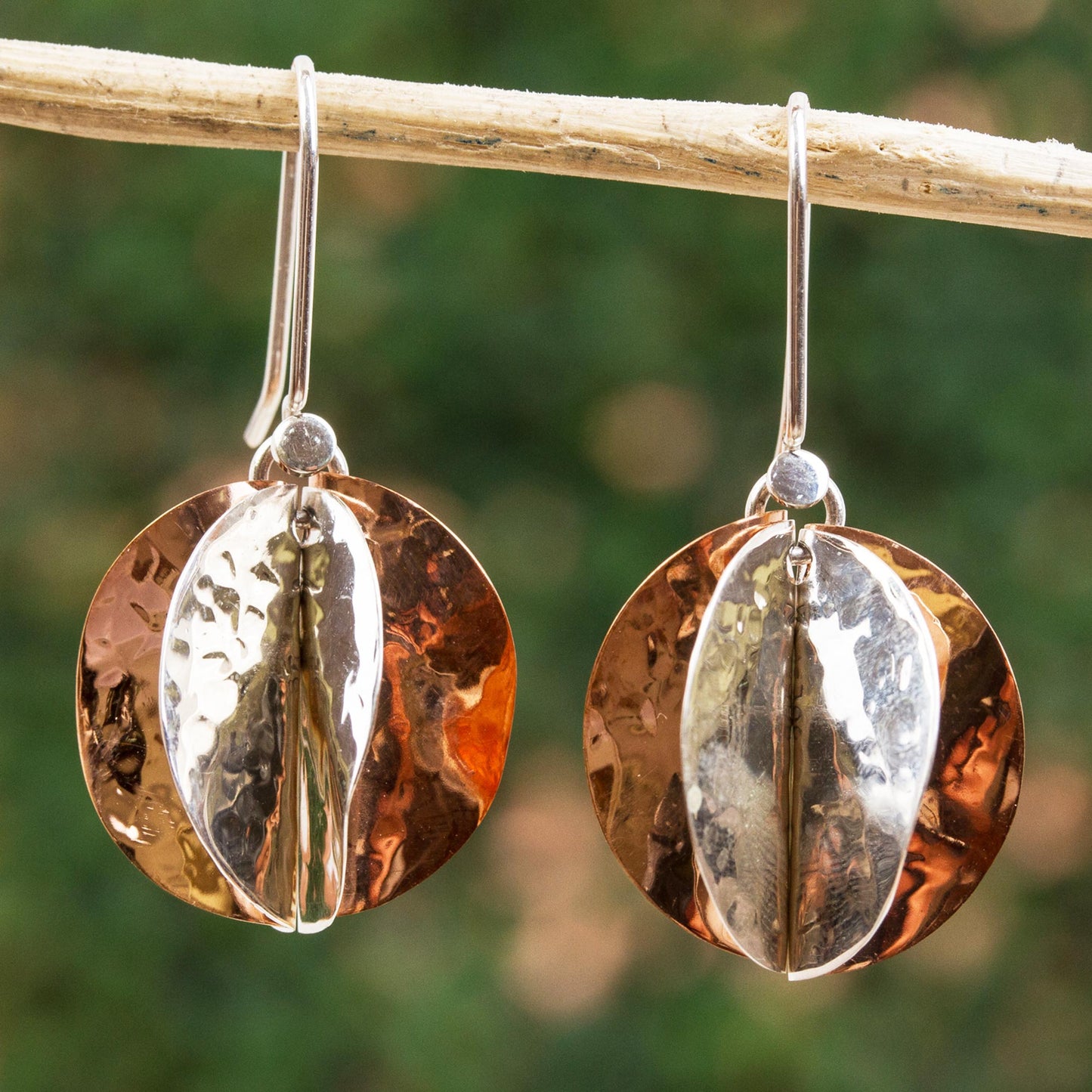 Light of the Afternoon Modern Taxco Sterling Silver and Copper Dangle Earrings