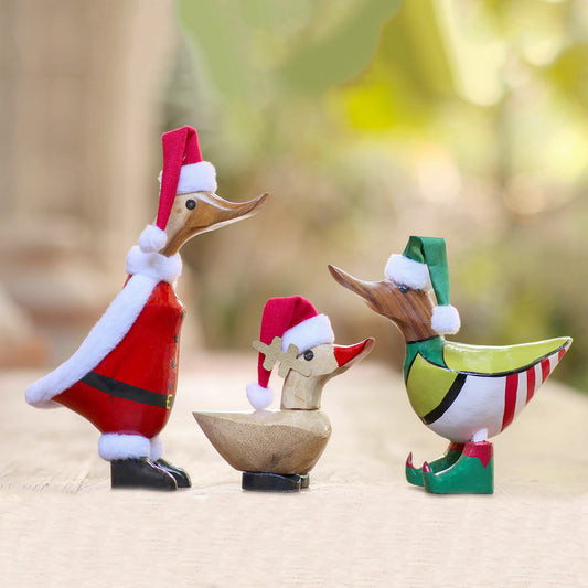 Santa's North Pole Team Set of 3 Bamboo Root and Wood Christmas Accents from Bali