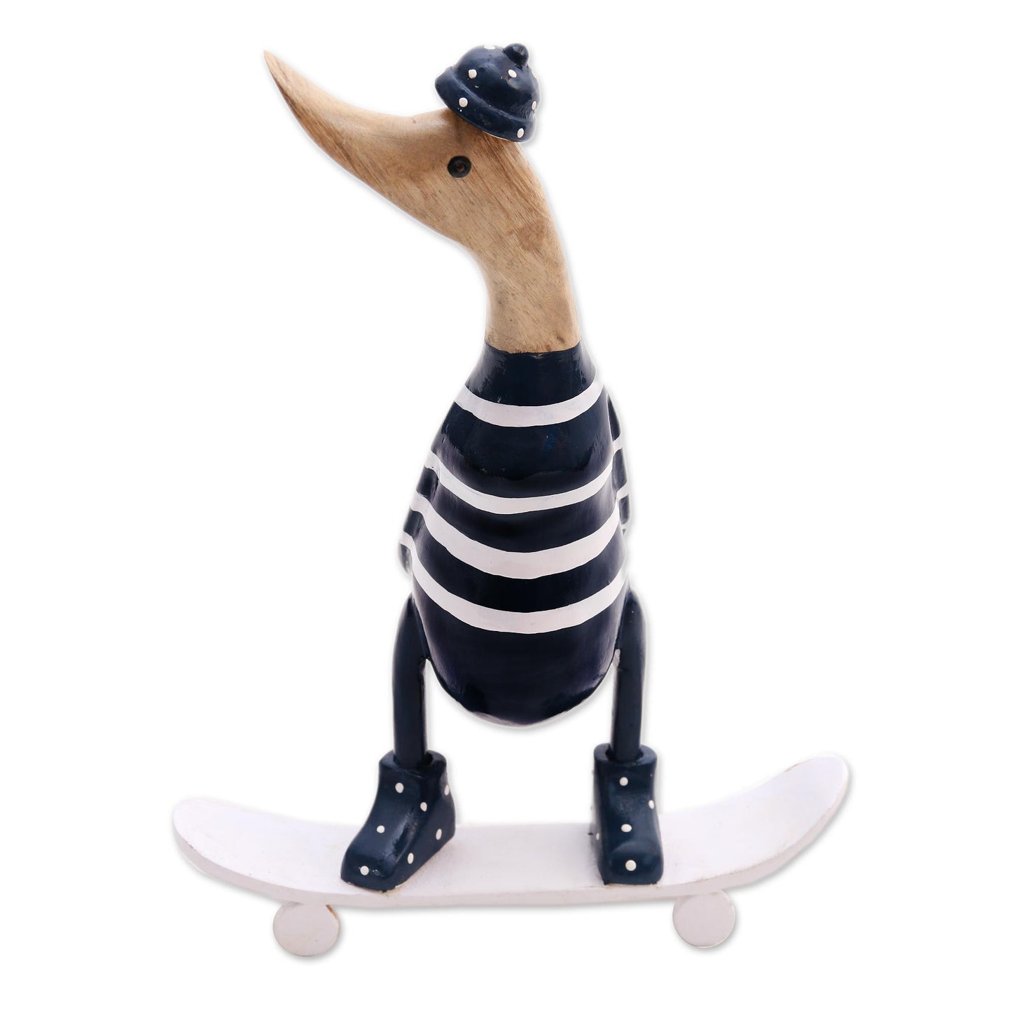 Skateboard Duck Acacia Wood and Bamboo Root Skateboarder Duck Sculpture