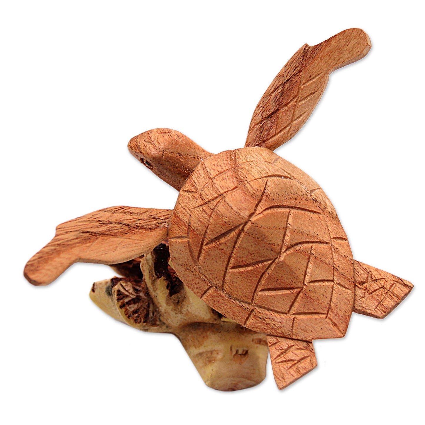 Swimming Turtle Jempinis and Benalu Wood Sea Turtle Figurine from Bali