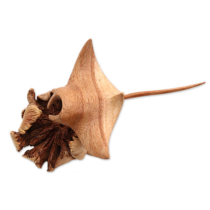 Calm Manta Ray Jempinis and Benalu Wood Manta Ray Figurine from Bali