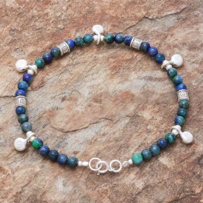 Feeling Loved Azure-Malachite Beaded Charm Bracelet from Thailand