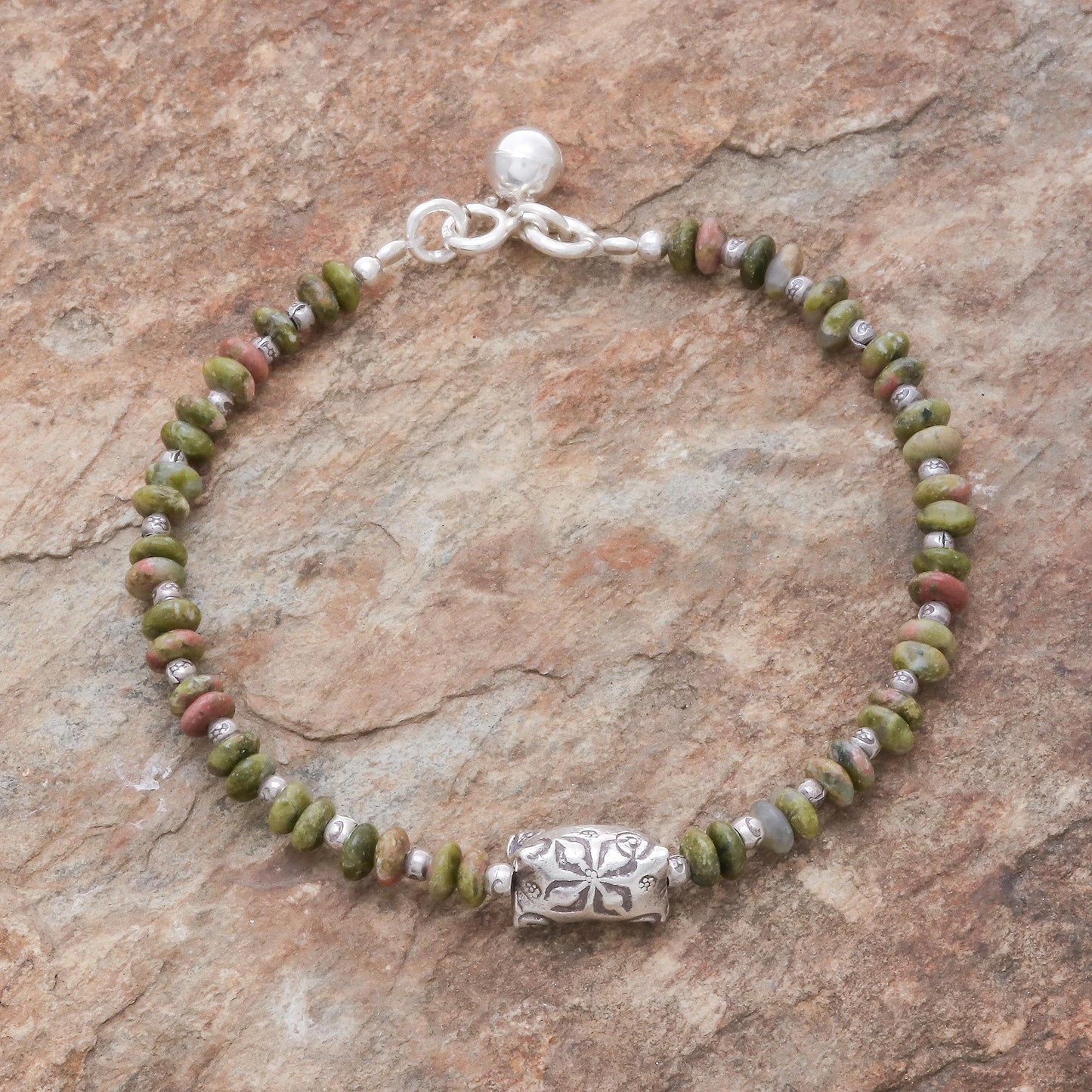 Forest Harmony Hill Tribe Unakite Beaded Bracelet from Thailand