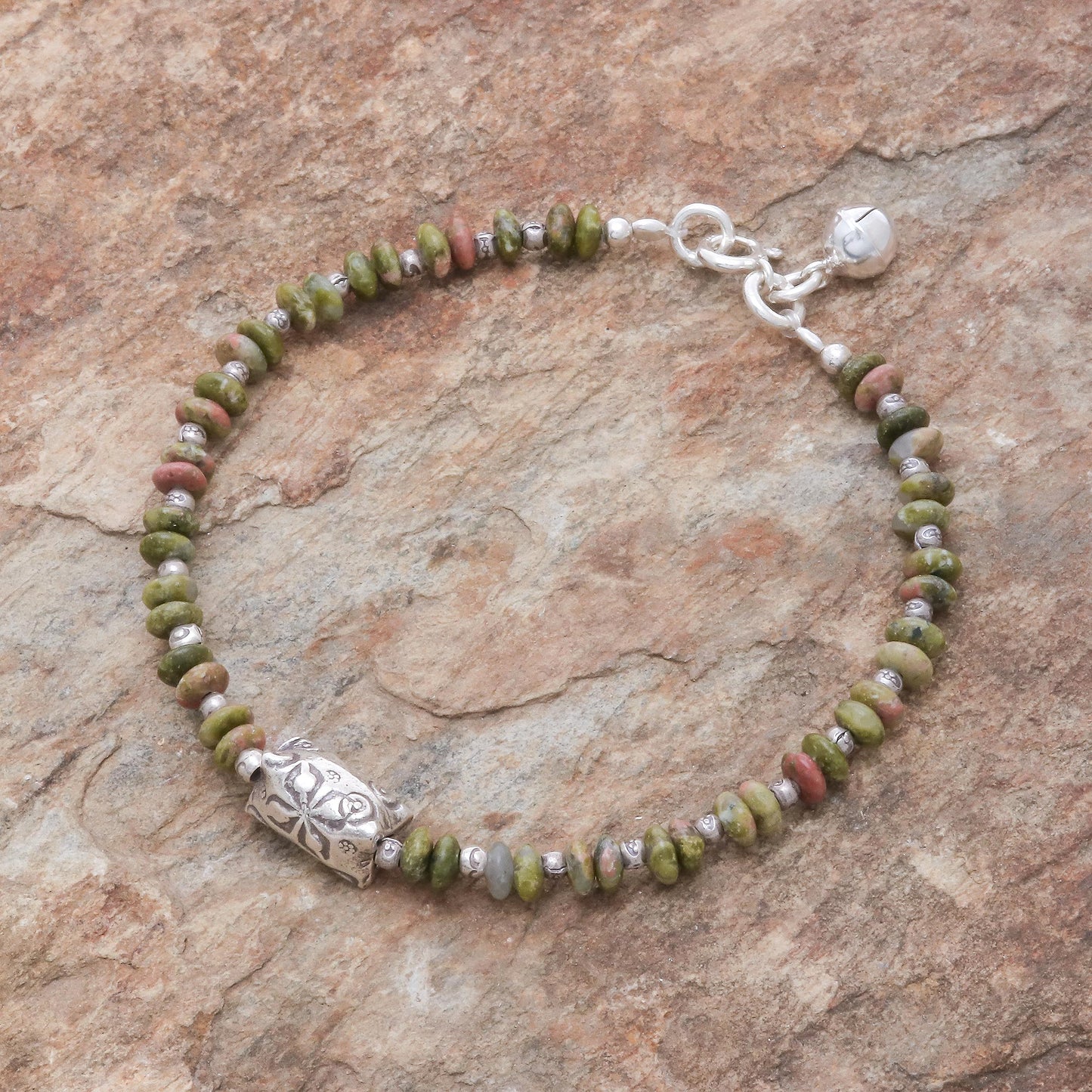 Forest Harmony Hill Tribe Unakite Beaded Bracelet from Thailand